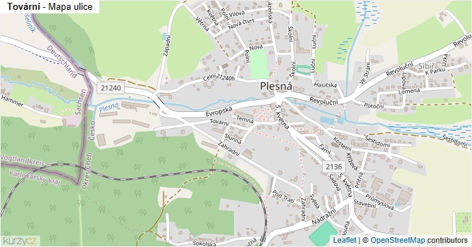 Tovární - mapa ulice