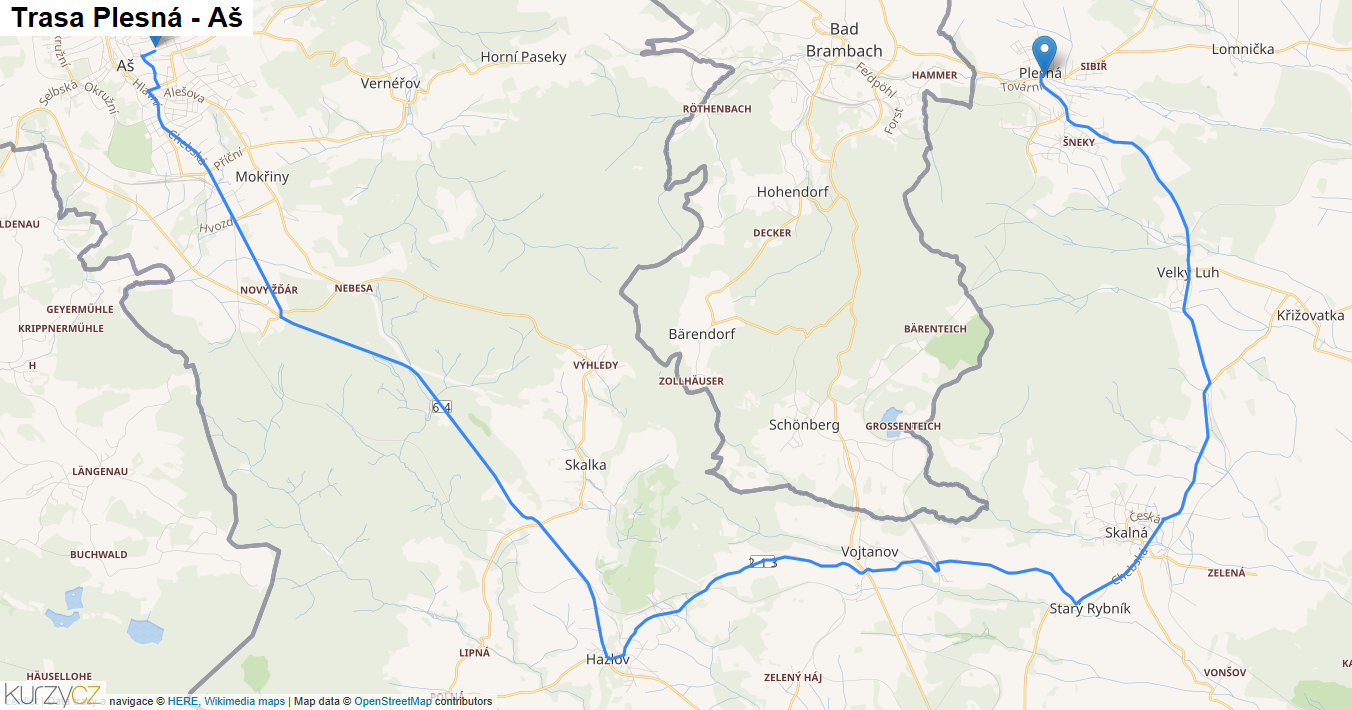 Plesná-Aš, mapa trasy