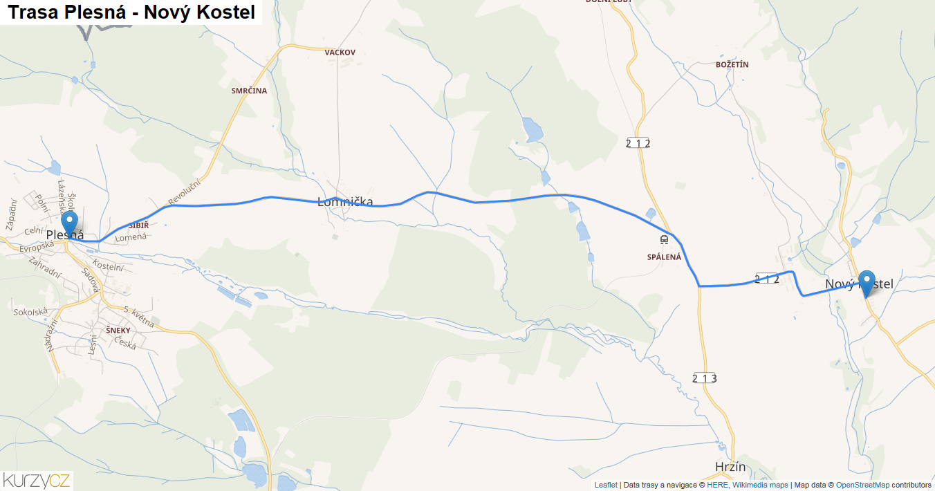 Plesná-Nový Kostel, mapa trasy