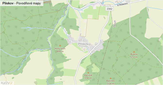 Plískov - záplavové mapy stoleté vody