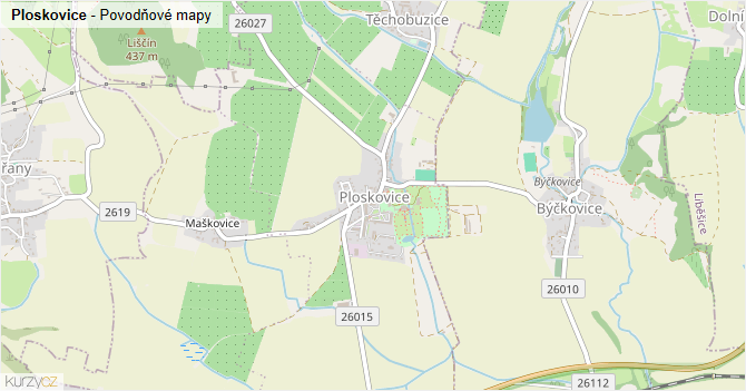 Ploskovice - záplavové mapy stoleté vody