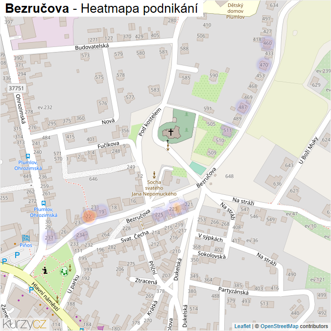 Mapa Bezručova - Firmy v ulici.