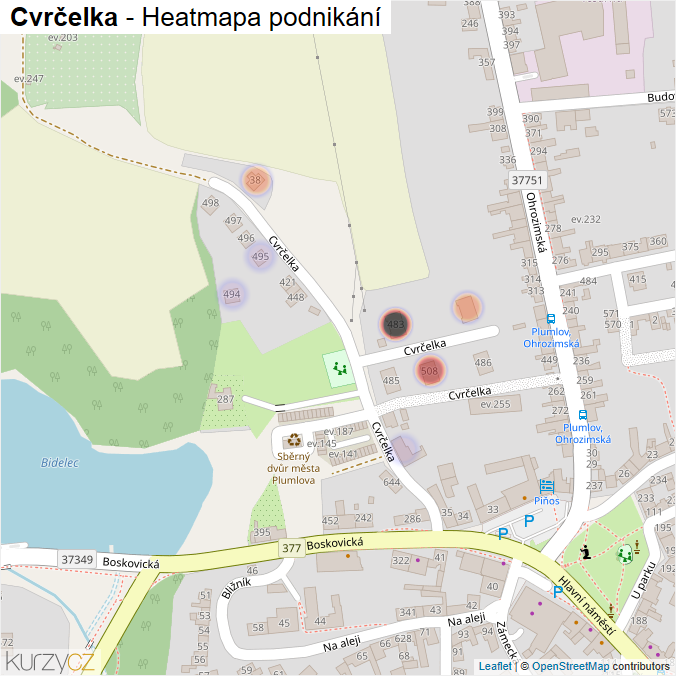 Mapa Cvrčelka - Firmy v ulici.