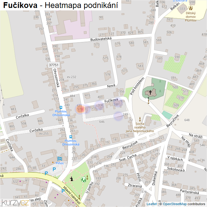 Mapa Fučíkova - Firmy v ulici.