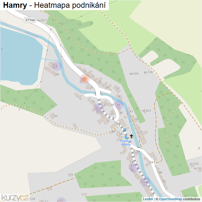 Mapa Hamry - Firmy v části obce.