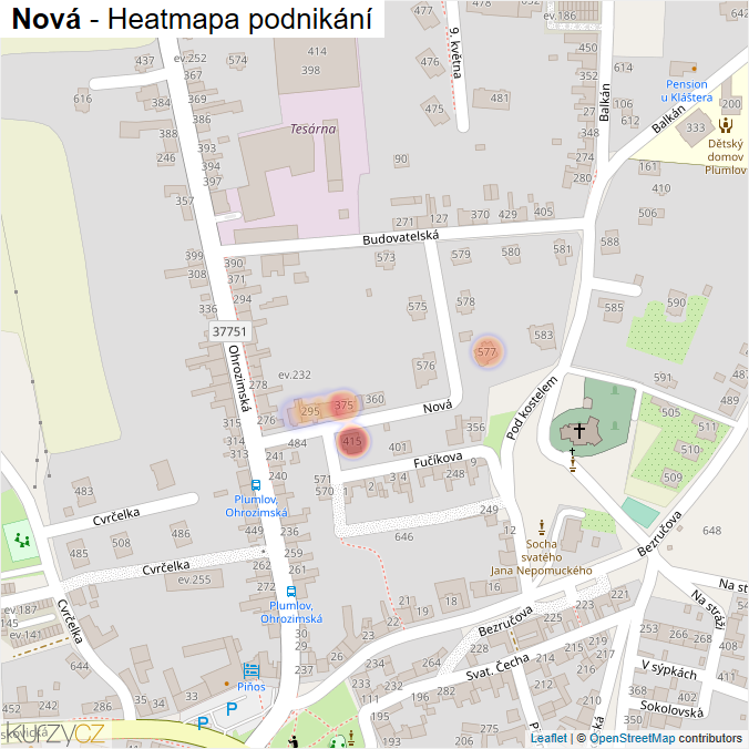 Mapa Nová - Firmy v ulici.