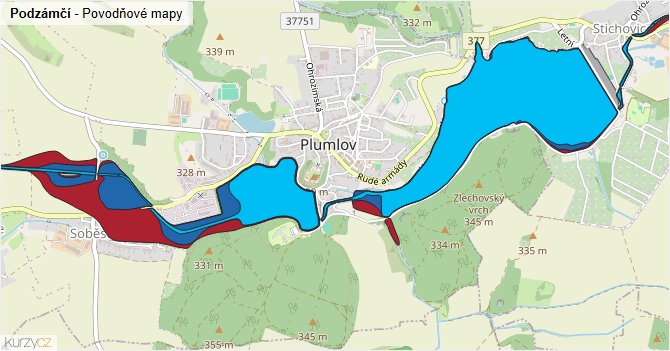 Podzámčí - záplavové mapy stoleté vody