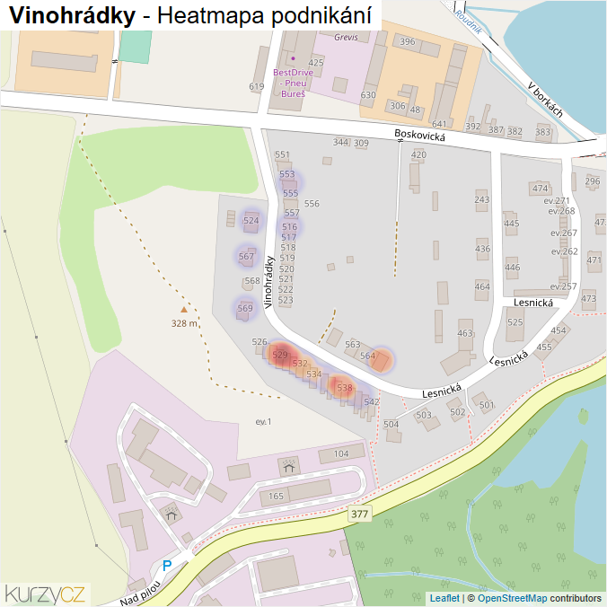 Mapa Vinohrádky - Firmy v ulici.