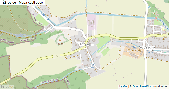 Žárovice - mapa části obce