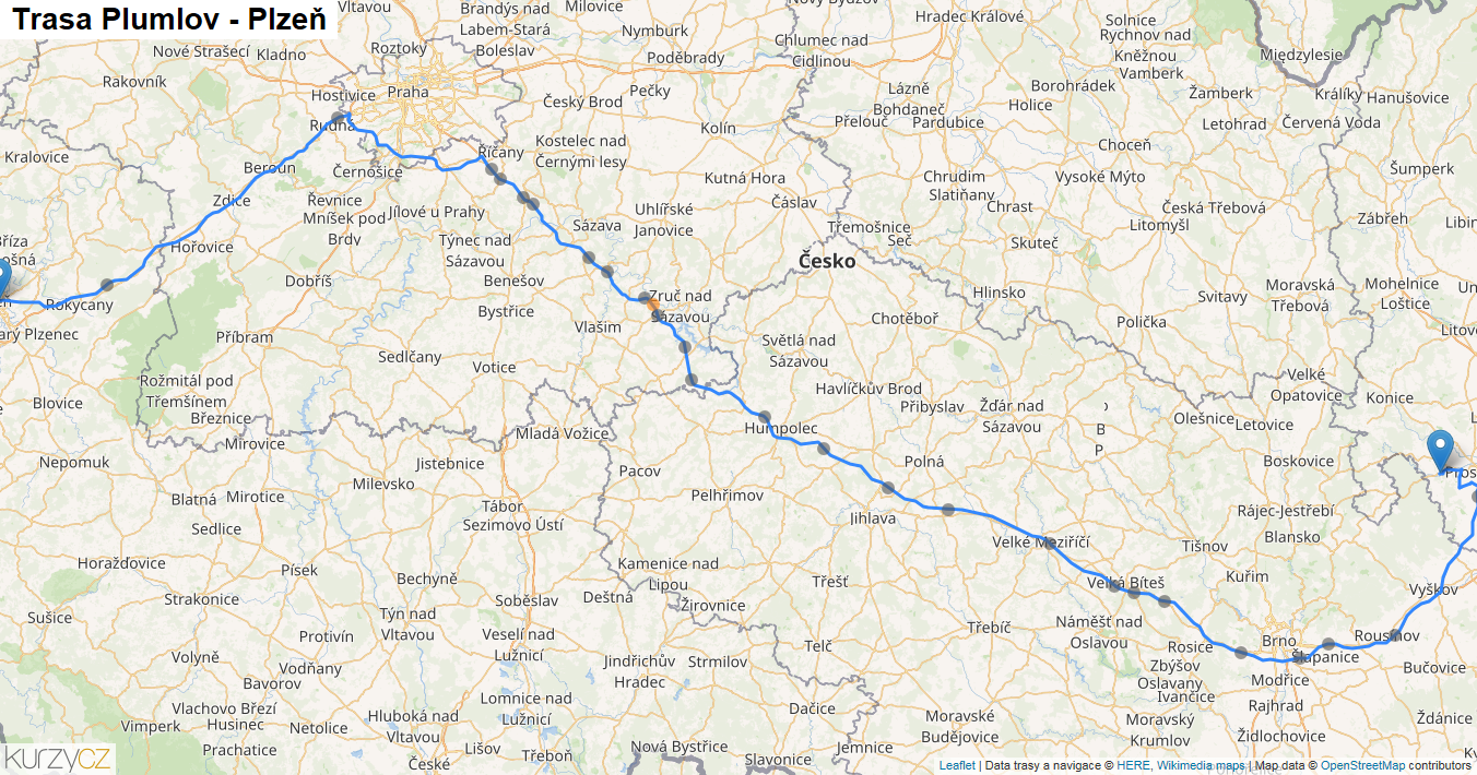 Plumlov-Plzeň, mapa trasy