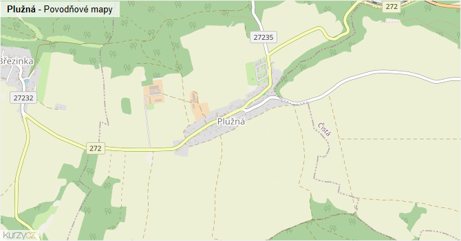 Plužná - záplavové mapy stoleté vody