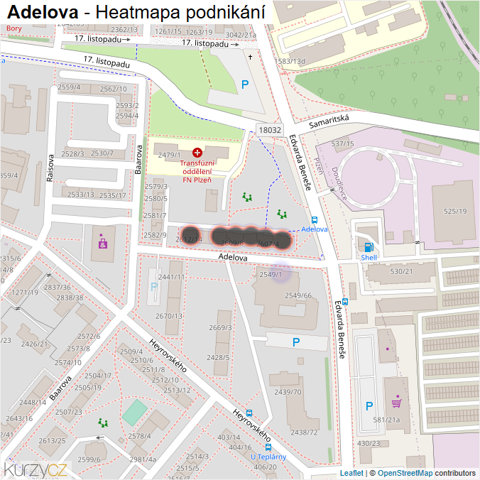 Mapa Adelova - Firmy v ulici.
