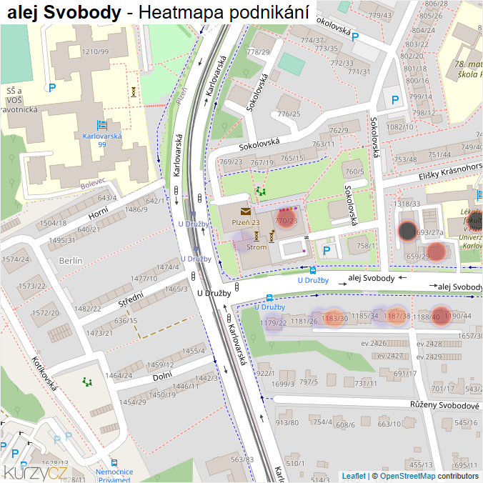 Mapa alej Svobody - Firmy v ulici.