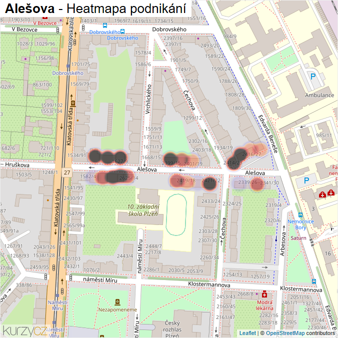 Mapa Alešova - Firmy v ulici.