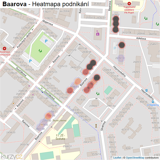 Mapa Baarova - Firmy v ulici.