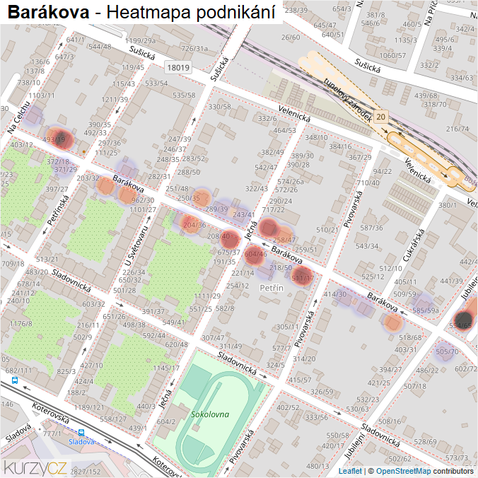 Mapa Barákova - Firmy v ulici.