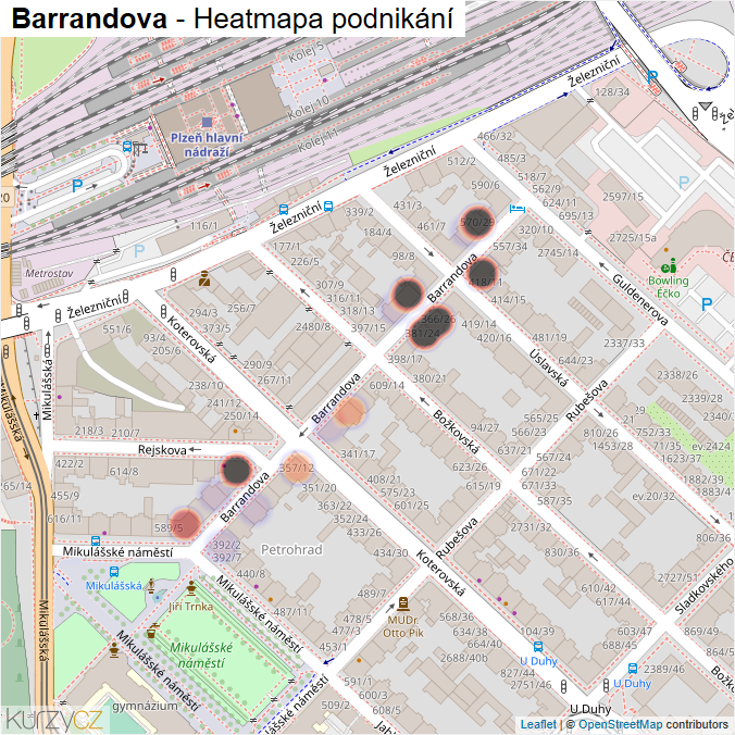 Mapa Barrandova - Firmy v ulici.