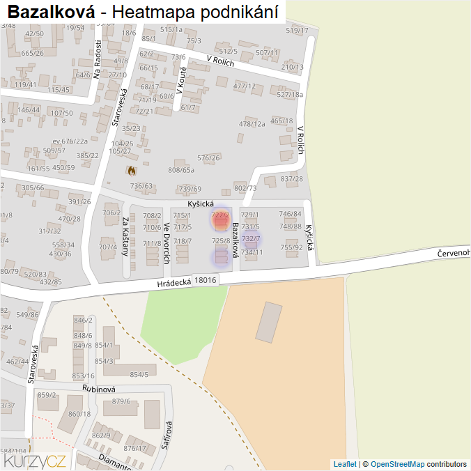 Mapa Bazalková - Firmy v ulici.