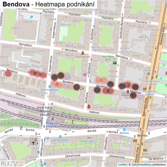 Mapa Bendova - Firmy v ulici.