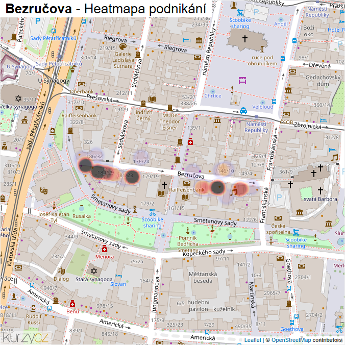 Mapa Bezručova - Firmy v ulici.