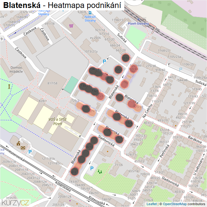 Mapa Blatenská - Firmy v ulici.