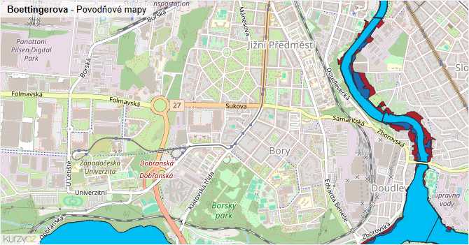 Boettingerova - záplavové mapy stoleté vody