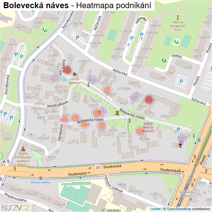 Mapa Bolevecká náves - Firmy v ulici.