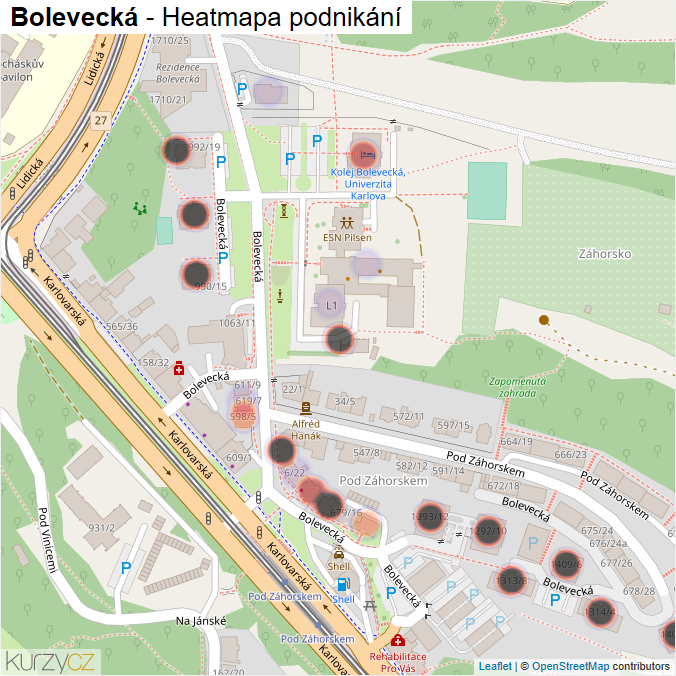 Mapa Bolevecká - Firmy v ulici.