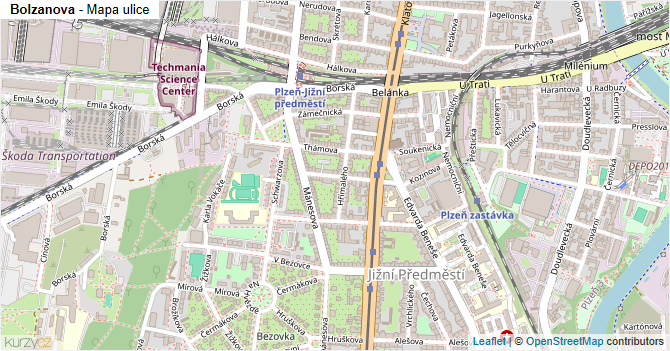Bolzanova - mapa ulice