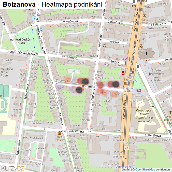 Mapa Bolzanova - Firmy v ulici.