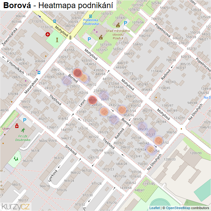 Mapa Borová - Firmy v ulici.