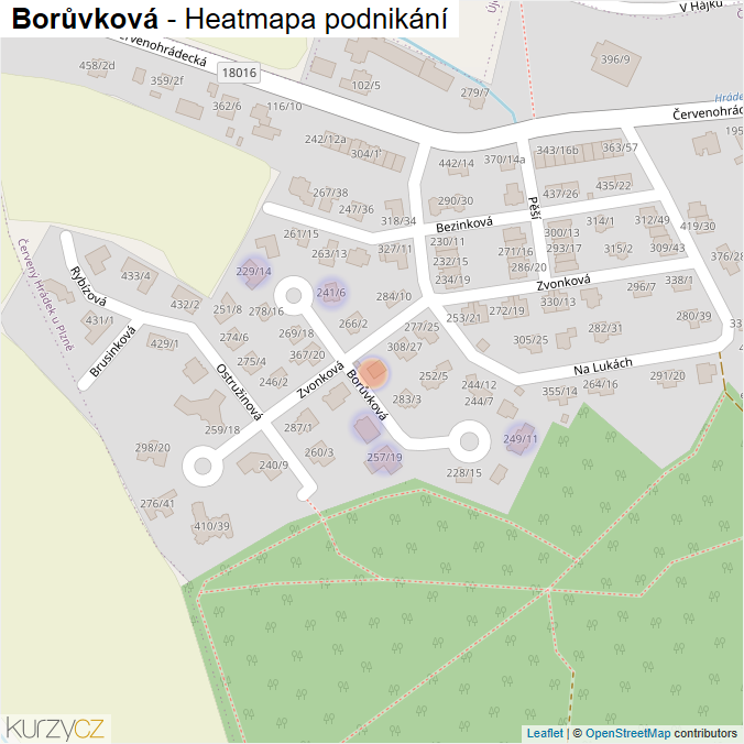 Mapa Borůvková - Firmy v ulici.