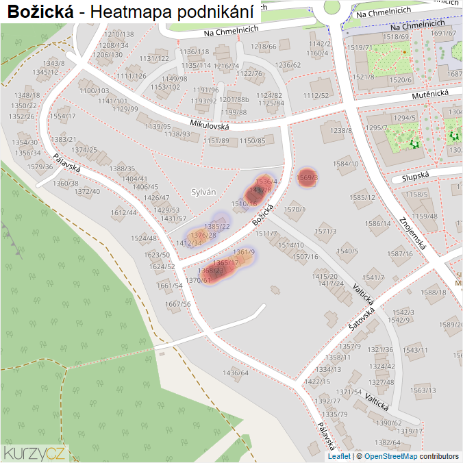 Mapa Božická - Firmy v ulici.