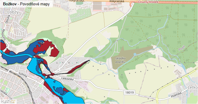 Božkov - záplavové mapy stoleté vody
