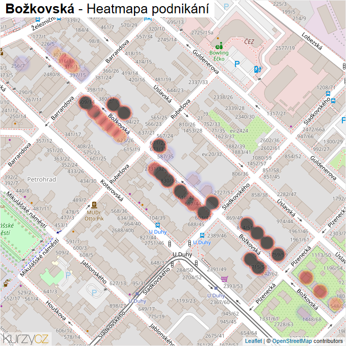 Mapa Božkovská - Firmy v ulici.