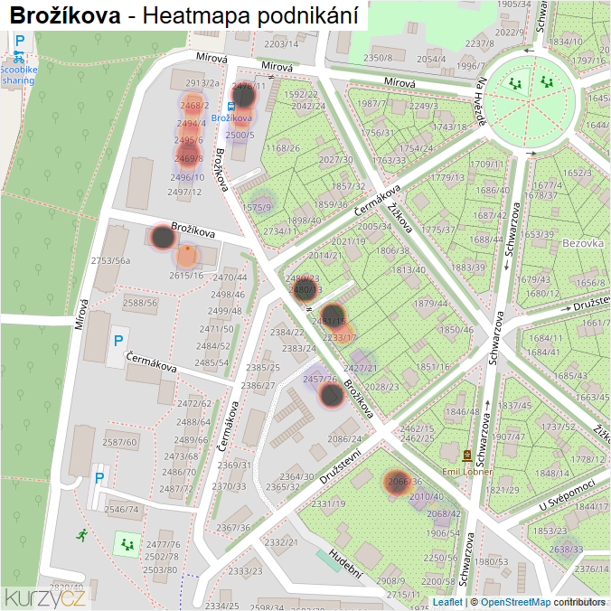 Mapa Brožíkova - Firmy v ulici.