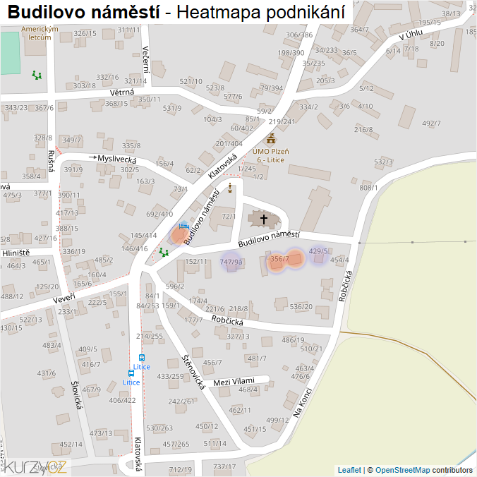 Mapa Budilovo náměstí - Firmy v ulici.