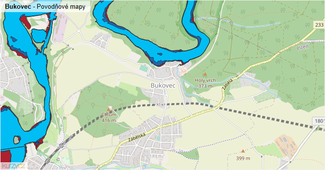 Bukovec - záplavové mapy stoleté vody