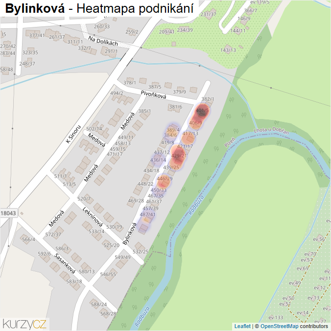 Mapa Bylinková - Firmy v ulici.