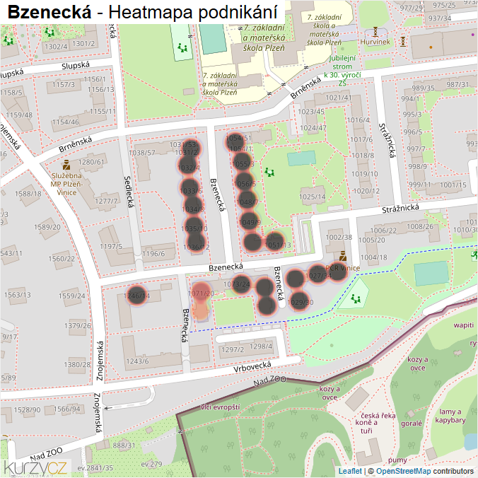 Mapa Bzenecká - Firmy v ulici.
