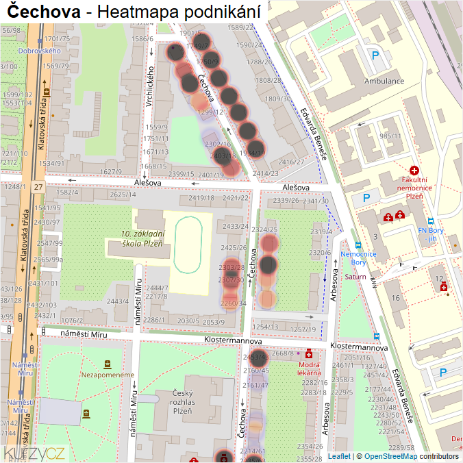 Mapa Čechova - Firmy v ulici.