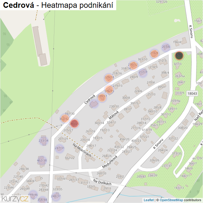 Mapa Cedrová - Firmy v ulici.