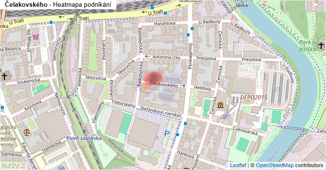 Čelakovského - mapa podnikání