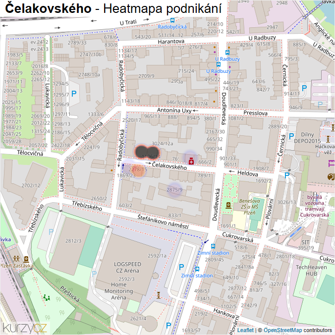 Mapa Čelakovského - Firmy v ulici.