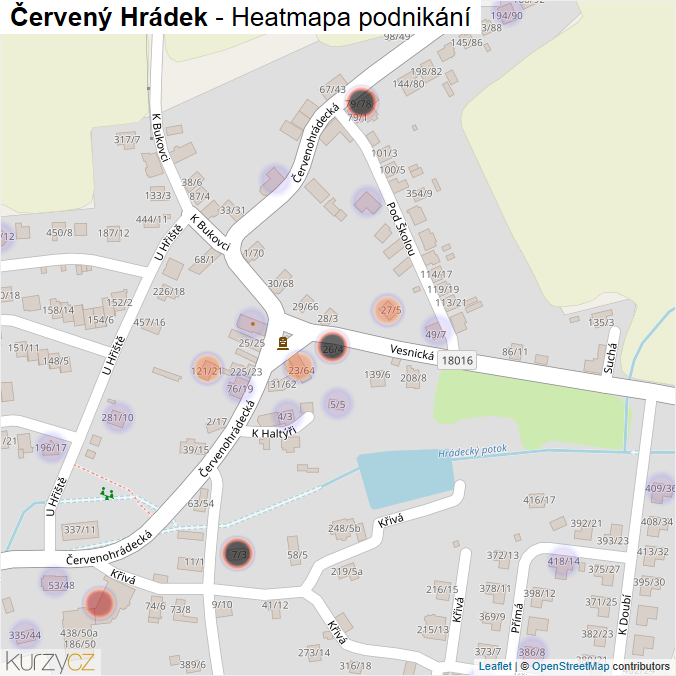 Mapa Červený Hrádek - Firmy v části obce.