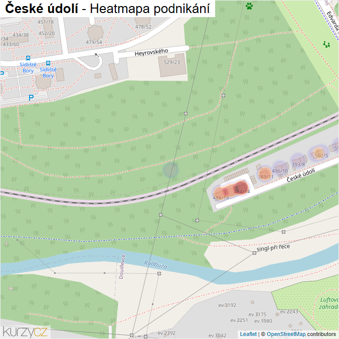 Mapa České údolí - Firmy v ulici.