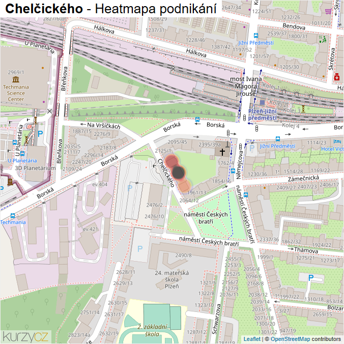 Mapa Chelčického - Firmy v ulici.