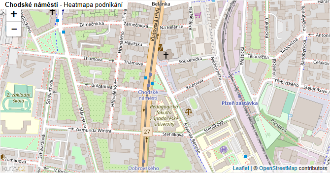 Chodské náměstí - mapa podnikání