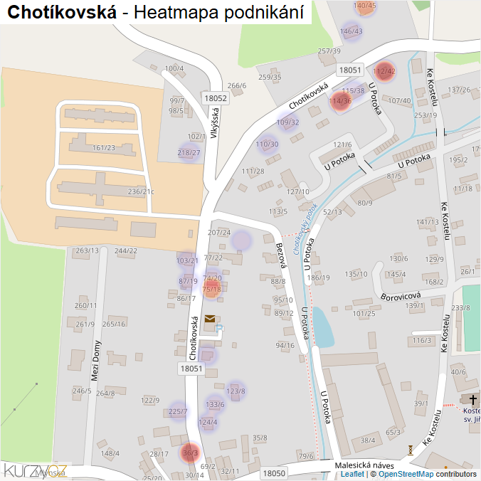 Mapa Chotíkovská - Firmy v ulici.