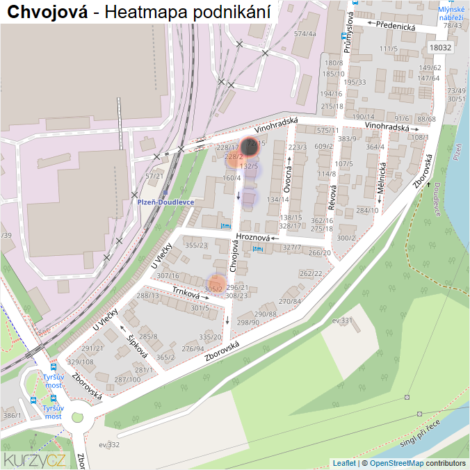 Mapa Chvojová - Firmy v ulici.